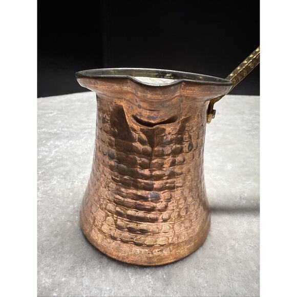 Unique! Turkish Hand Hammered Copper Coffee Pot, Ibrik Kettle, 3.3" T - Picture 2 of 13